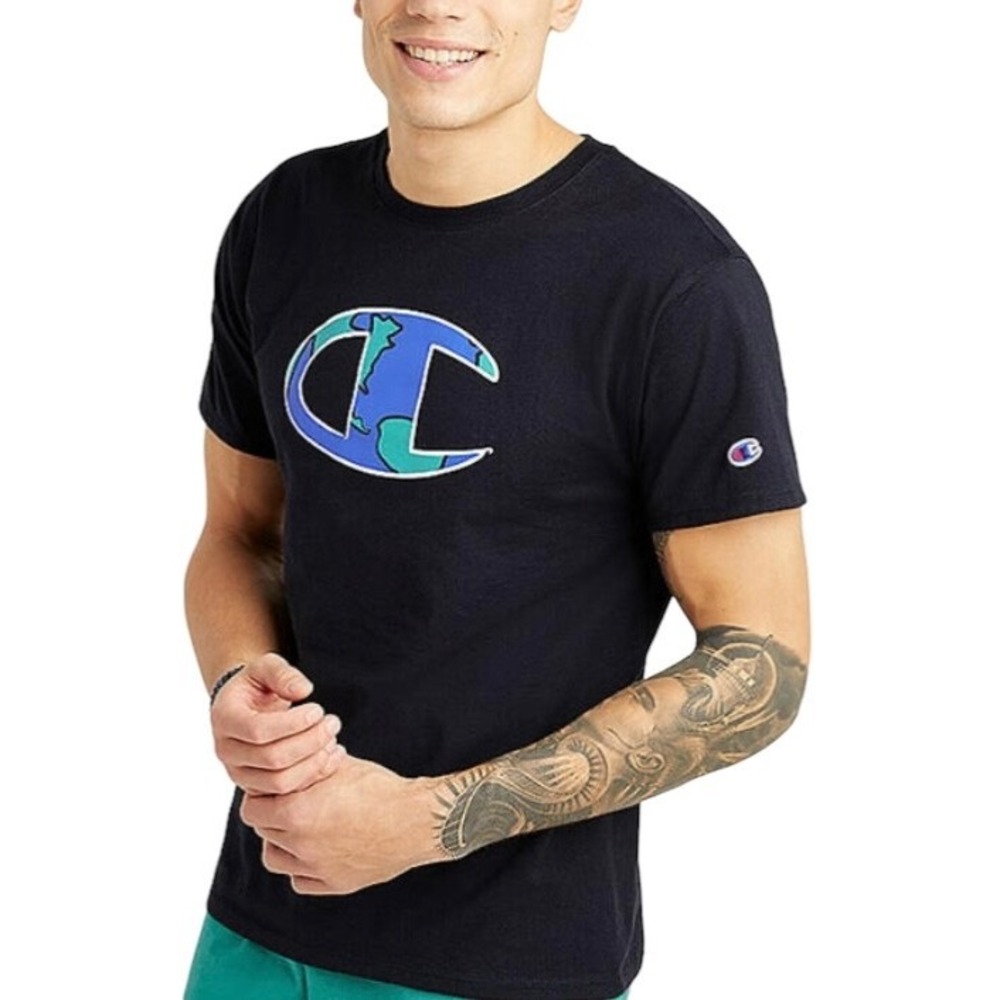 Champion Mens Size S Navy Blue Classic Global Graphic Logo Tee T-Shirt NWT‎ NEW
